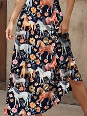 preiswerte Tiere Kleider-Kentucky Derby Damen Midikleid Sommerkleid A Linie Kleid Unterkleid Elegant Urlaub Lässig Urlaub Täglich Strand Normale Passform Blumen Grafik Tiermotiv Ärmellos V Ausschnitt Orange Sommer Frühling