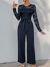 billiga Mammas jumpsuits-Jumpsuit  Byxdress Brudens Mor Elegant Avslappnad Juvel Hals Golvlängd Polyester Lång Ärmar med Spets 2025