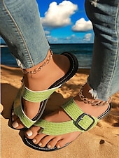 levne Sandály na dovolenou-dámské trendy zelené croc – sandály s reliéfem – dvojité – páskové, tanga – obuv ve stylu dámských plážových výletů, letních procházek a příležitostných setkání