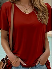 cheap Plain tee-Women&#039;s T Shirt Solid Color Plain Stylish Casual Short Sleeve Crew Neck Regular Tops Daily Print Sage Green Black White Wine Navy Blue Summer Spring