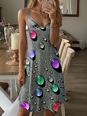 halpa Taide ja Suunnittelu Mekot-Naisten Mini mekko A linjainen mekko Slip Mekko Olkapäältä pois menevä mekko Loma Vapaa-aika Loma Päivittäin Normaali Kuvitettu Geometrinen Hihaton V kaula-aukko Harmaa Kesä