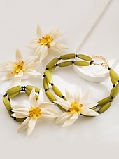 billige Halskjede for kvinner-blomstersmykkesett for kvinner – håndlaget statement-kjede, øredobber og armbånd med hvit blomsterdesign, elegant boho chic-tilbehør til bryllup, fester og spesielle anledninger