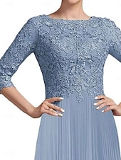abordables Moins de 129,99 $-Robe Robe de Mère de Mariée  Élégant ancien Simple Col ras du cou Longueur thé Polyester Manche 3/4 avec Dentelle Couleur Unie 2025