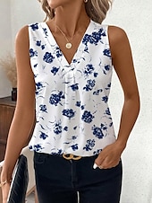 cheap Floral Tank Top-Women&#039;s Camisole Tank TopFloral Graphic Stylish Casual Sleeveless V Neck Regular Tops Daily Print Black Blue Summer