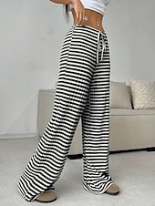 economico Pantaloni-Per donna Pantaloni Casual Lunghezza intera Naturale A righe Elasticizzato Casual Quotidiano Grigio chiaro Marrone e nero Blu cielo e Bianco Bianco / Rosa Estate