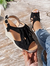 olcso Nyári szandálok-női rojtos ékszandál – boho peep toe platformsarkú cipő nyári tengerparti nyaraláshoz, elegáns alkalmi ruhák és fesztiválruházat
