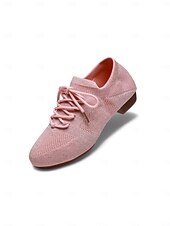 baratos Sapatos de Aulas de Dança-sapatos de dança femininos de malha rosa com cadarço e salto baixo – sapatos confortáveis casuais e de salão