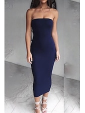 ieftine Rochii de absolvire-Pentru femei Rochii Midi Rochie albă Rochie de absolvire Bodycon Modă În aer liber Zi de Naștere Dată Fit regulat Simplu Fără manșon Fără Bretele Negru Alb Verde Militar Roșu-aprins Vară