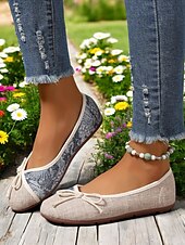 halpa Naisten matalakantaiset kengät-pellavajouset balettitassut naisille - kevyet vintage-vaikutteiset mukavat slip-on kengät vapaa-aikaan