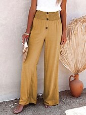 abordables Pantalón liso de lino y algodón-Mujer Pantalones de lino y algodón pantalones Casual Longitud total Cintura Media Plano Cintura elástica Confortable Al Aire Libre Deporte Calle Vino Azul marinero Gris Negro Verano Ajuste regular