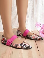 levne Dámské boty s plochou podrážkou-dámské kalhotky mary jane s květinovým leopardím vzorem – elegantní boty se špičatou špičkou s růžovým páskem na přezku pro běžné, pracovní a jarní výlety