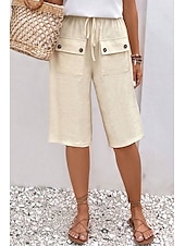 abordables Pantalon uni en coton et lin-Femmes Pantalon en coton et lin Slacks Mi-long Occasionnel Longueur Genou Naturel Uni Avec Poches Conception à cordon élastique Confortable Extérieur Tenue quotidienne Sortir Ocre Abricot Bleu ciel