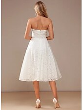 economico Abiti bianchi-Impegno Piccola Laurea Abiti Bianchi Abiti da Sposa A-Line Cuore Senza Spalline Lunghezza Tè Abiti da Sposa in Pizzo con Pieghe di Colore Solido 2025