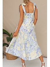 ieftine Rochii florale elegante-Pentru femei Rochii Midi Rochie de absolvire Rochie florala Rochie Slip Rochie imprimata Modă În aer liber Vacanță Absolvire Fit regulat Floare Fără manșon Bretele Spagheti Albastru piscină Caisă Vară