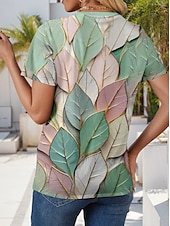 billige Kunst &amp; Design t-skjorte-Dame T skjorte Blomstret Grafisk 3D Stilfull Fritid Kortermet V-hals Vanlige topper Daglig Helg Trykt mønster Salvie Grøn Sommer Vår