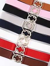 baratos Cinto Feminino-cinto elástico ajustável feminino com fivela de metal da moda - moderno e versátil - adequado para uso diário feminino e passeios casuais