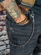 economico Cinture da uomo-"catena per pantaloni da uomo con perline - stile vintage goth rock per motociclisti, punk e moda di strada"