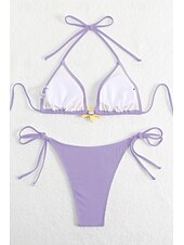 olcso Bikiniszettek-Női Fürdőruha Bikini 2 darab Fürdőruha Nyitott hátú Tropikus Strandruházat Sima Kötőfék nyaka Ujjatlan Fürdőruhák