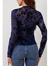 abordables Hauts sexy pour femmes-Femme Chemisier Plein mode manche longue Col Haut Hauts réguliers Vacances Sortie Maille Noir bleu marine Eté