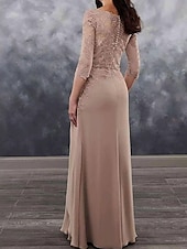 preiswerte Unter 129,99 $-Kleid Brautmutterkleid Hochzeitsgast Elegant Einfach Rundhalsausschnitt Bodenlang Polyester Dreiviertelarm mit Spitze Einfarbig 2025