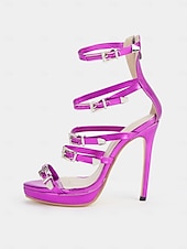 abordables Fête de la Vie Nocturne-sandales à lanières métalliques vertes pour femmes - chaussures de soirée à talons hauts et à boucle pour une soirée