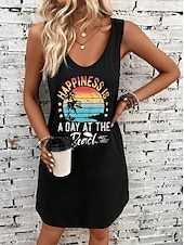 cheap Art&amp;Design Dress-Women&#039;s Mini Dress A Line Dress Summer Dress Off The Shoulder Dress Vacation Casual Daily Loose Fit Graphic Letter Sleeveless U Neck Black Summer