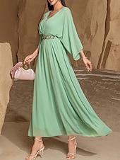 preiswerte Unter 129,99 $-Kleid Brautmutterkleid Elegant Lässig V Ausschnitt Bodenlang Polyester Dreiviertelarm mit Kristalle 2025