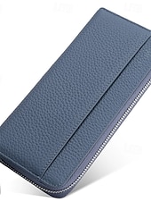 cheap Wallets-Women&#039;s Wallet Credit Card Holder Wallet Leather Cowhide Outdoor Office Shopping Zipper Multiple pockets Large Capacity RFID Blocking Solid Color Black Pink Blue