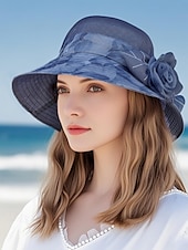 billige Damehatter-elegant blomstersolhatt for kvinner - lett pustende bøttehatt med bred brem med rosedekor, pustende og UV-beskyttelse, perfekt for strand, reise og sommer utendørsaktiviteter