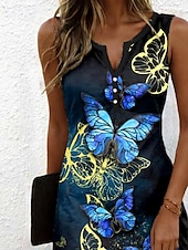 preiswerte Tiere Kleider-Damen Mini Kleid Freizeitkleid Sundress Sommerkleid Freizeit Urlaub Täglich Feiertag Regulär Fit Grafik Schmetterling Bohemian Ärmellos V-Ausschnitt Tintenblau Sommer Frühling