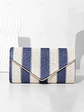 voordelige Clutches &amp; Avondtasjes-dames gestreepte geweven envelop clutch - met ketting, kan op één schouder of crossbody worden gedragen, modieus en veelzijdig, geschikt voor strandfeestjes en dagelijks gebruik zwart rood kaki