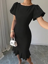 abordables Robe Simple-Robe de Graduation Femme Robe Mini Uni Robe Bodycon Semi-Formelle Bureau Ajustement Normal Graphique Manches Courtes Col Rond Noir Rose Bleu Ciel Fuchsia Été