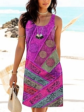 ieftine Rochii cu dungi și geometrice-Pentru femei Rochie Mini Rochie de Vară Rochie de vară Vacanță Casual Zilnic Potrivire Largă Grafic Geometric Buline Fără manșon În U Roz Îmbujorat Roșu-aprins Albastru piscină Vară