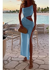 economico Abiti di Laurea-Per donna Abito Midi Abito Bianco Abito da laurea Abito Sottoveste Moda Compleanno Laurea Data Vestibilità regolare Semplice Senza Maniche Spalline sottili Rosa chiaro Nero Bianco Giallo Estate