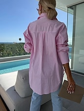 preiswerte T-Shirts-Bluse Damen Rosa Blau Khaki Gestreift Print Vordertasche Täglich Elegant V Ausschnitt Regular Fit S