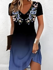 ieftine rochie florală-Rochie mini pentru femei Rochie A Line Rochie de soare Rochie de vară Vacanță Casual Vacanță Zilnic Regular Fit Grafic Floral Mâneci Scurte Gât Crew Albastru Închis Vară