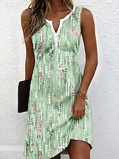 billiga Konst &amp; Design Klänningar-Kvinnors Mini Klänning Casual Klänning Sundress Sommarklänning Casual Semester Daglig Högtidsklänning Regular Passform Blommig Grafisk Bohemisk Ärmlös Klippt Hals Ljus Grön Sommar Vår