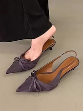 cheap Kitten Heels-Women&#039;s Purple Satin Bow Slingback Kitten Heels – Stylish Evening &amp; Romantic Date Shoes