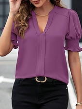 billige Tanks og camisole til kvinner-Kvinnes Camisole Tank Top Enfarget Stilfull Casual Kort erme Notch hals Vanlige topper Daglig Ruffle Svart Hvit Lilla Fuchsia Grønn Sommer Vår