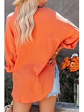 economico Camicie-Per donna Camicia Camicie ispirate al lino Abbottonare Semplice Elegante Manica Lunga Colletto a Camicia Top Regolari Quotidiano Ferie Bottoni Nero Bianco Verde chiaro Arancione Estate