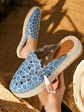 economico Slip-ons e mocassini da donna-mules espadrillas in pizzo blu da donna – scarpe con plateau slip-on con ritagli floreali per l&#039;estate, uscite casual e abbigliamento da spiaggia