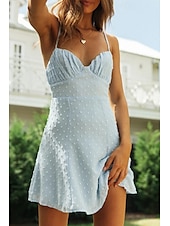 economico Abiti di Laurea-Per donna Mini Abito Abito Bianco Abito da laurea Abito Sottoveste Moda Moderno All&#039;aperto Compleanno Data Vestibilità regolare Semplice Senza Maniche Spalline sottili Bianco Azzurro Estate