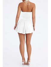 abordables Robes de Diplôme-Femmes Mini Robe Robe Blanche Robe de remise des diplômes Robe à col licou Mode Moderne Anniversaire Remise des Diplômes Date Coupe régulière Uni Sans manches Col Halter Blanche Marron Été