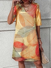 abordables Robe Fleurie-Femmes Mini Robe Robe fourreau Robe d&#039;été Formel Quotidien Coupe régulière Graphique Feuille Manche 3/4 Col en V Jaune Été Printemps
