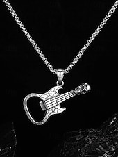 cheap Men&#039;s Jewelry-Men&#039;s Punk Rock Guitar Necklace with Skull Pendant – Stainless Steel Bottle Opener Chain for Music Lovers, Party &amp; Bar Accessories