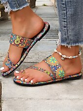 preiswerte Urlaubsandalen-Flache Sandalen für Damen im Boho-Paisley-Print – stylische Riemchensandalen für den Sommer für Freizeitausflüge, Strand und Urlaub
