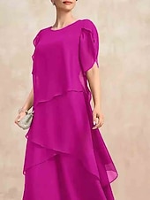 preiswerte Einfaches Kleid-Damen Abschlusskleid Midi Kleid Einfarbig Wein Rose Rot Sommer Frühling A-Linien Kleid Rüschkleid Arbeitskleider Semi Formal Formal Arbeit Reguläre Passform Schlicht Rundhalsausschnitt