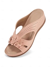 abordables Sandales Confort-sandales compensées élégantes à découpes florales pour femmes - chaussures d&#039;été confortables avec des fleurs décoratives, idéales pour un usage quotidien ou des fêtes de jardin