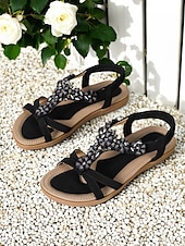 economico Sandali Comodi-sandali da donna blu navy con decorazioni floreali - eleganti scarpe estive basse con comoda soletta, ideali per l&#039;uso quotidiano o per feste in giardino