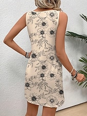billiga Blommiga klänningar-Dam Mini klänning A linjeklänning Off Shoulder Klänning Semester Ledigt Dagligen Lös passning Blommig Grafisk Ärmlös U-hals Naturvit Sommar